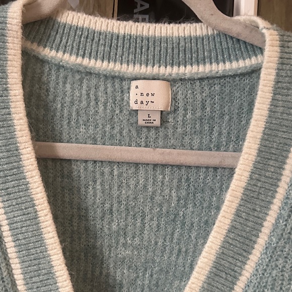 a new day Sky Blue V-Neck Cardigan with White Accents - Picture 2 of 5